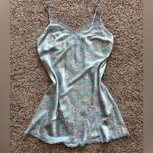 Vintage 90s Victoria’s Secret Slip Dress Slit Bow Satin Lace